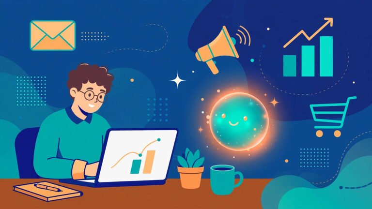 Ilustración: persona usando inteligencia artificial para el marketing de su negocio