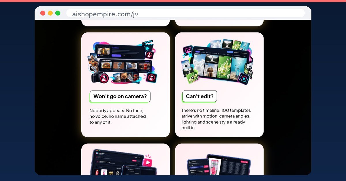 Interfaz de ShopEmpire mostrando sus plantillas de vídeo con IA